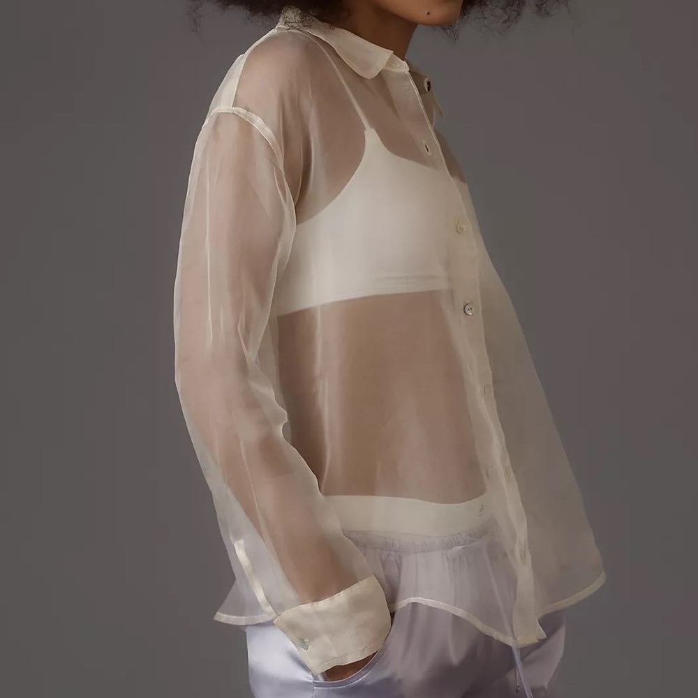 Stunning Harolds 100% Silk Organza Button Up Blouse Top Shirt